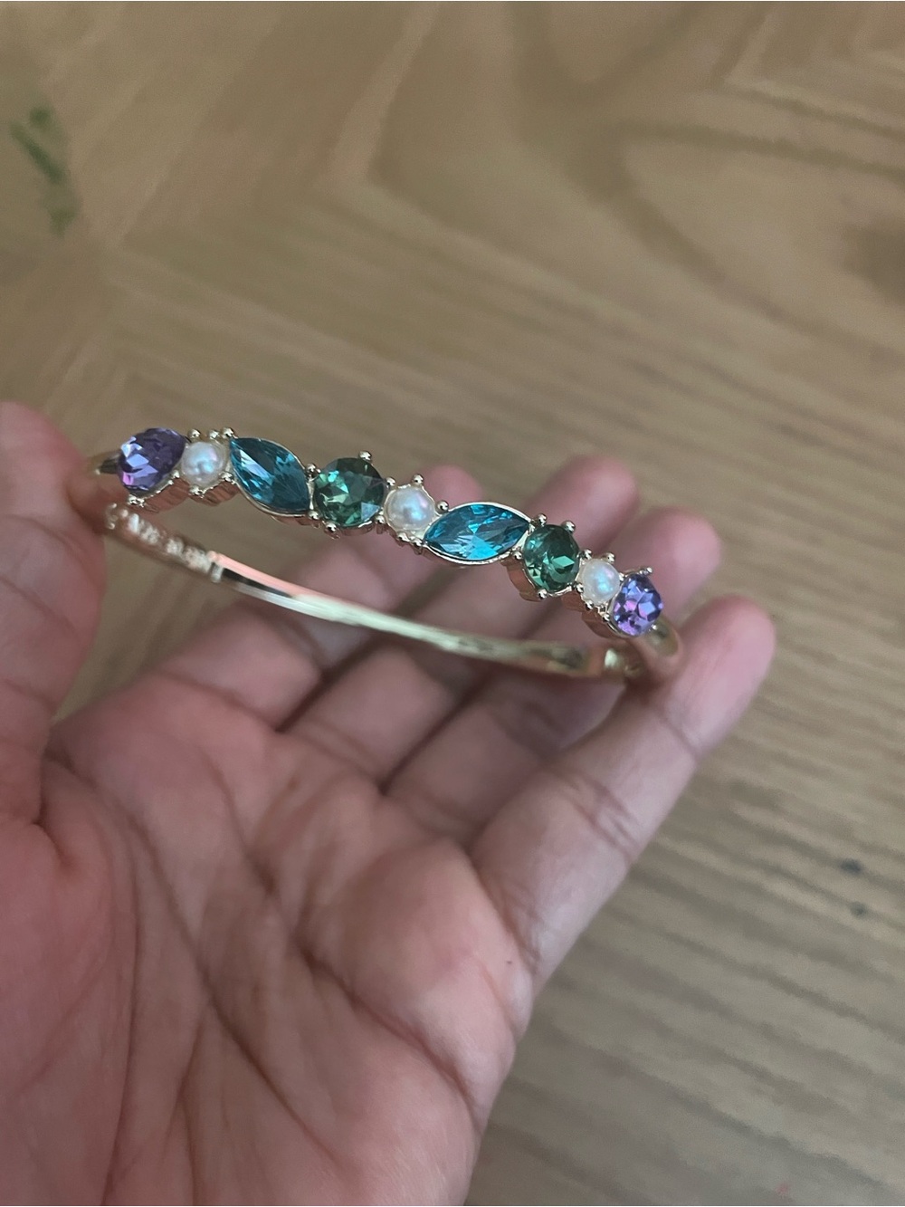 Anne Klein Gold-Tone Bracelet with Teal, Green, Purple & Pearl Accents - Picture 1 of 7